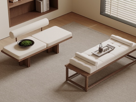  新中式床尾凳 换鞋凳 长凳 沙发凳3d模型 