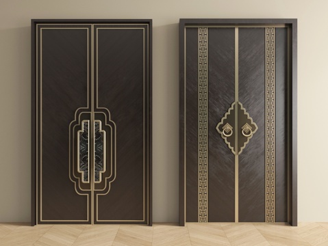  新中式房间门 双开门 入户门 大门3d模型 