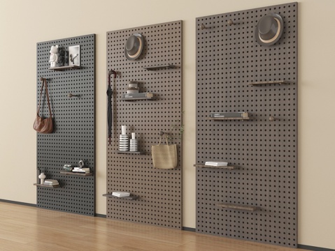  现代洞洞板 墙饰板 墙饰挂件 置物架 摆件 展板3d模型 