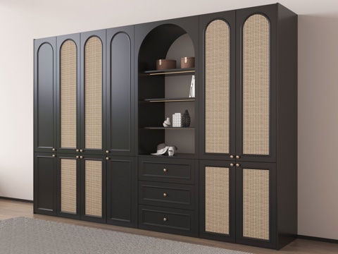  法式中古衣柜 藤编衣柜 带抽屉衣柜3d模型 