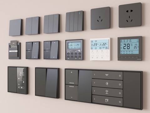 现代开关插座 智能面板 功能面板su模型