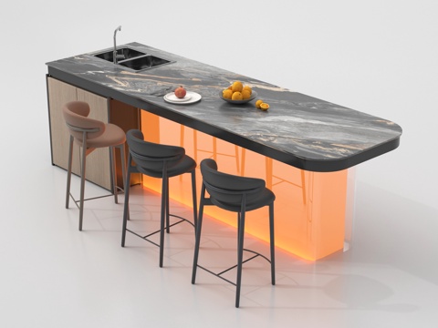  现代吧台吧椅组合3d模型 