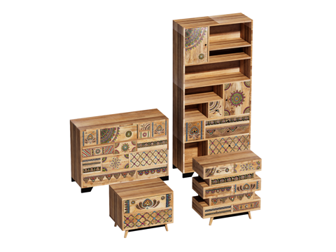  侘寂中古复古边柜斗柜装饰柜储物柜su模型 