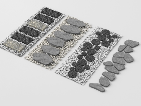  新中式汀步 园林石板路 碎石步道3d模型 