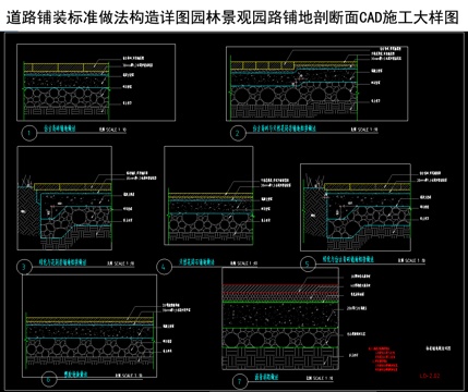  园林景观园路铺地剖断面CAD施工大样图cad施工图 