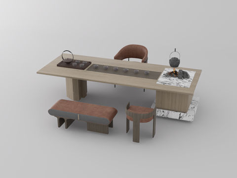  茶桌椅su模型 