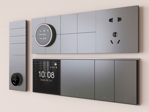  现代开关插座 智能面板 功能面板3d模型 