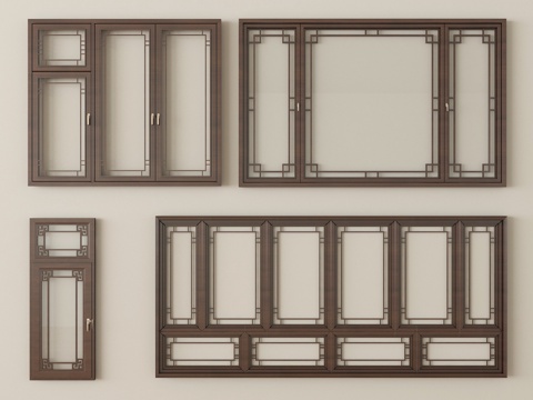  新中式窗户组合 落地窗 阳台窗3d模型 