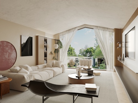  中古侘寂风客厅 电视背景墙 沙发背景墙 沙发茶几组合 休闲椅3d模型 