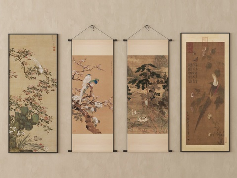  新中式挂画 装饰画 字画 挂画组合3d模型 