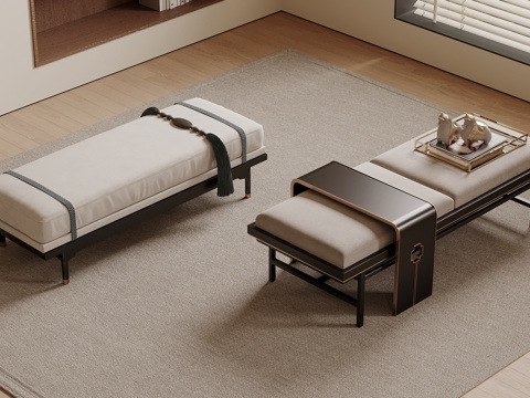  新中式床尾凳 换鞋凳 长凳 沙发凳3d模型 