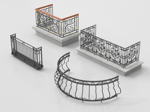 欧式围栏护栏 阳台栏杆 铁艺栏杆su模型