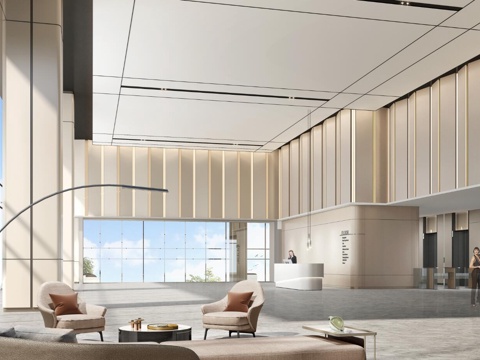 办公楼大堂 最新全套施工图 效果图合集cad施工图