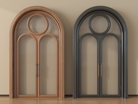  法式美式门 玻璃门 双开门 木门 拱形门su模型 