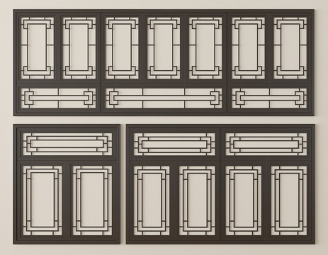 中式花格门窗 花窗 平开窗 雕花窗su模型