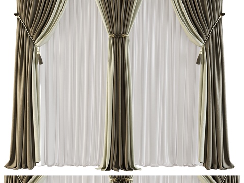  新中式布艺窗帘3d模型 