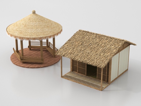  新中式亭子 凉亭 茅草屋3d模型 