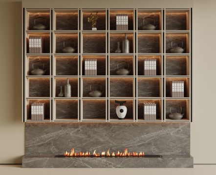  新中式储物格 装饰柜 石材柜su模型 