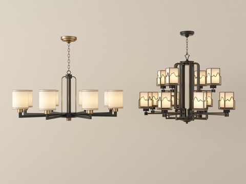 新中式吊灯 客厅吊灯 餐厅吊灯su模型