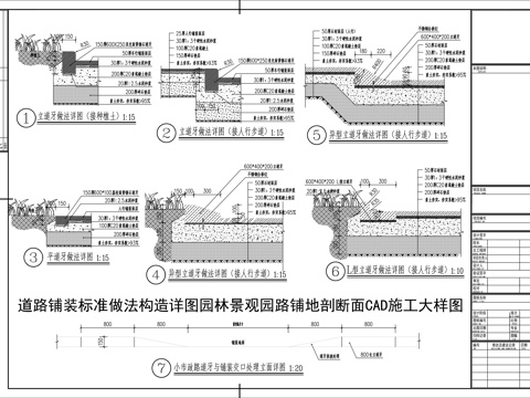  园林景观园路铺地剖断面CAD施工大样图cad施工图 
