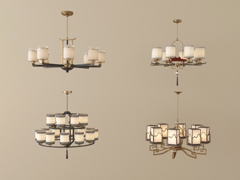 新中式吊灯 客厅吊灯 餐厅吊灯su模型