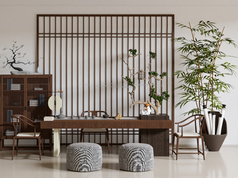  新中式茶室su模型 