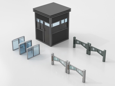  现代执勤岗亭保安亭 道闸感应门禁机3d模型 