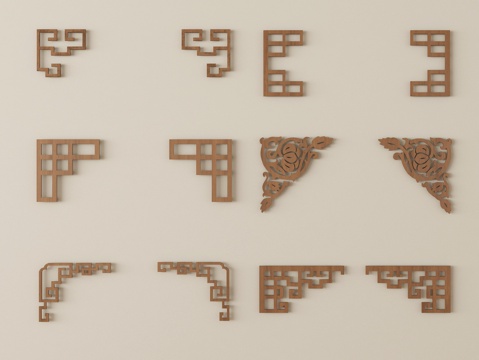  新中式雕花 实木雕花 角花 角线3d模型 