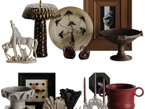  新中式中古风饰品摆件组合3d模型 