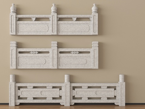  中式汉白玉护栏 桥栏杆 石头栏杆su模型 