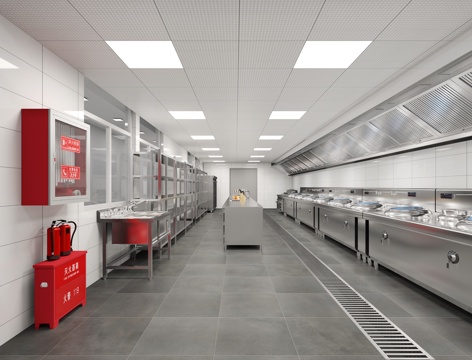  现代后厨 后厨 厨房 快餐厨房 工装厨房 食堂 食堂厨房3d模型 