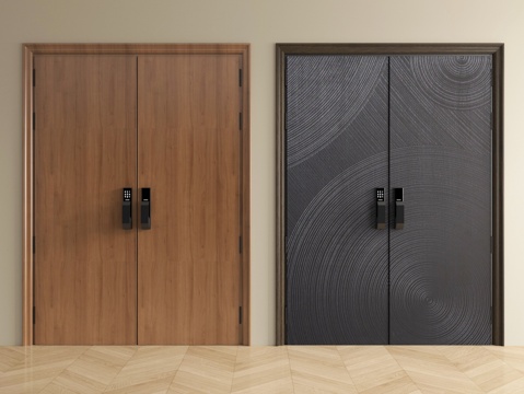 现代极简双开门 意式双开门 卧室平开门 入户大门 防盗门su模型