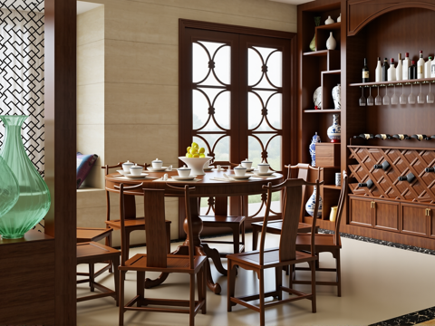 新中式餐厅su模型