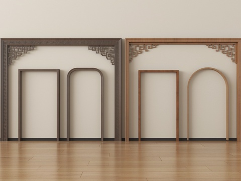  新中式圆弧拱形门 门套垭口su模型 