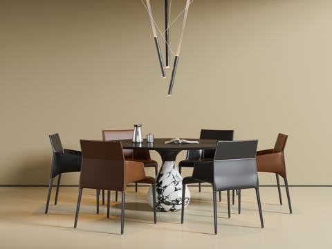  现代意式餐桌椅 圆形餐桌3d模型 