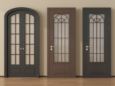  法式双开门 单开门 玻璃门 厨卫门 阳台门su模型 