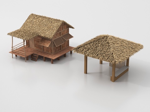  新中式亭子 凉亭 茅草屋3d模型 