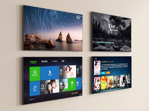  现代电视机 壁挂式电视 智能电视su模型 