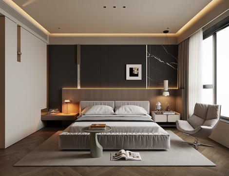 现代家居卧室su模型