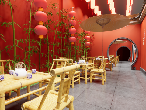 中式餐饮空间，食堂，餐厅，新中式su模型