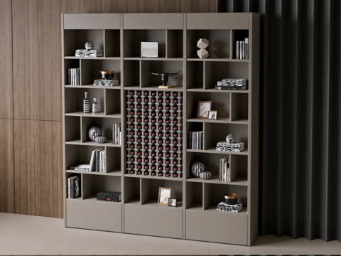 现代中式书柜酒柜su模型