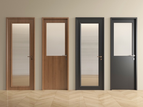  中古风单开门 平开门 卧室门 玻璃门 厨卫门3d模型 