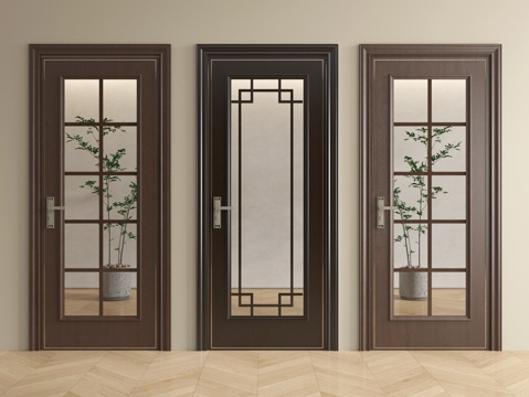 新中式单开门 平开门 玻璃门 厨卫门su模型