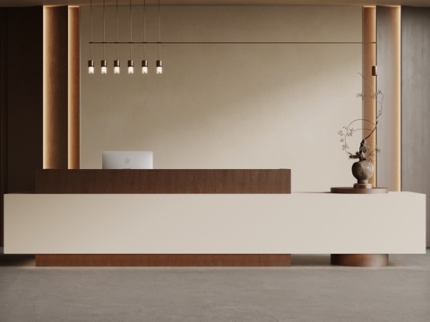 中古风接待台 吧台 背景墙su模型