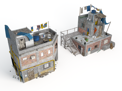  贫民窟 破旧楼房 城市建筑 农村楼房 城乡结合部3d模型 