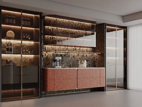 现代酒柜 餐边柜 酒架su模型