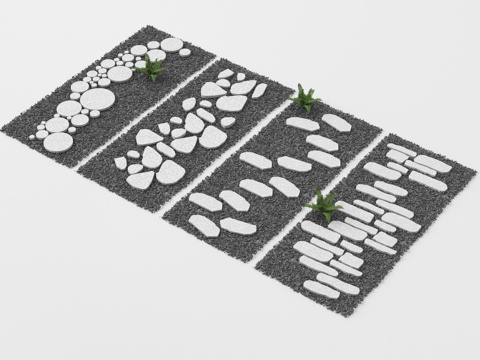  新中式汀步 青石板 园路铺装 碎石步道 地面铺装3d模型 