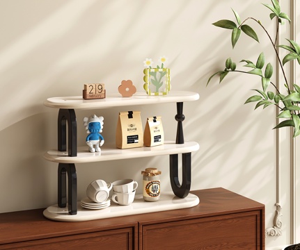 奶油风置物架 收纳架 装饰架 三层展示架 杯架su模型