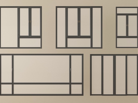 现代窗组合 平开窗 推拉窗 落地窗 阳台窗su模型