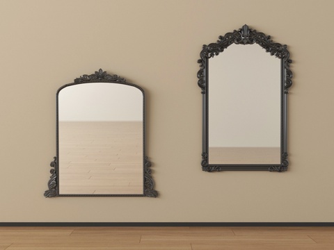  法式化妆镜 壁挂雕花镜 梳妆镜 装饰镜3d模型 